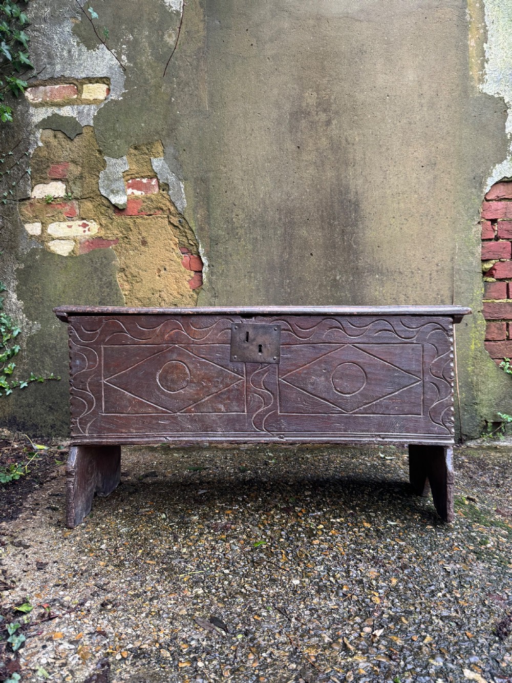 Early Elm Plank Coffer  View II