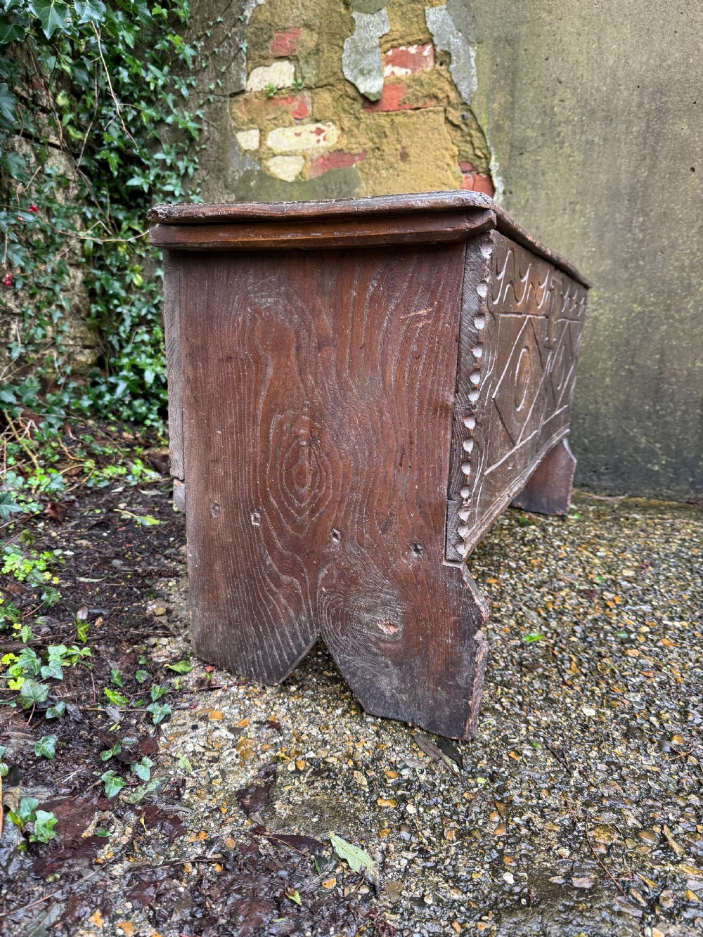 Early Elm Plank Coffer  View XIII