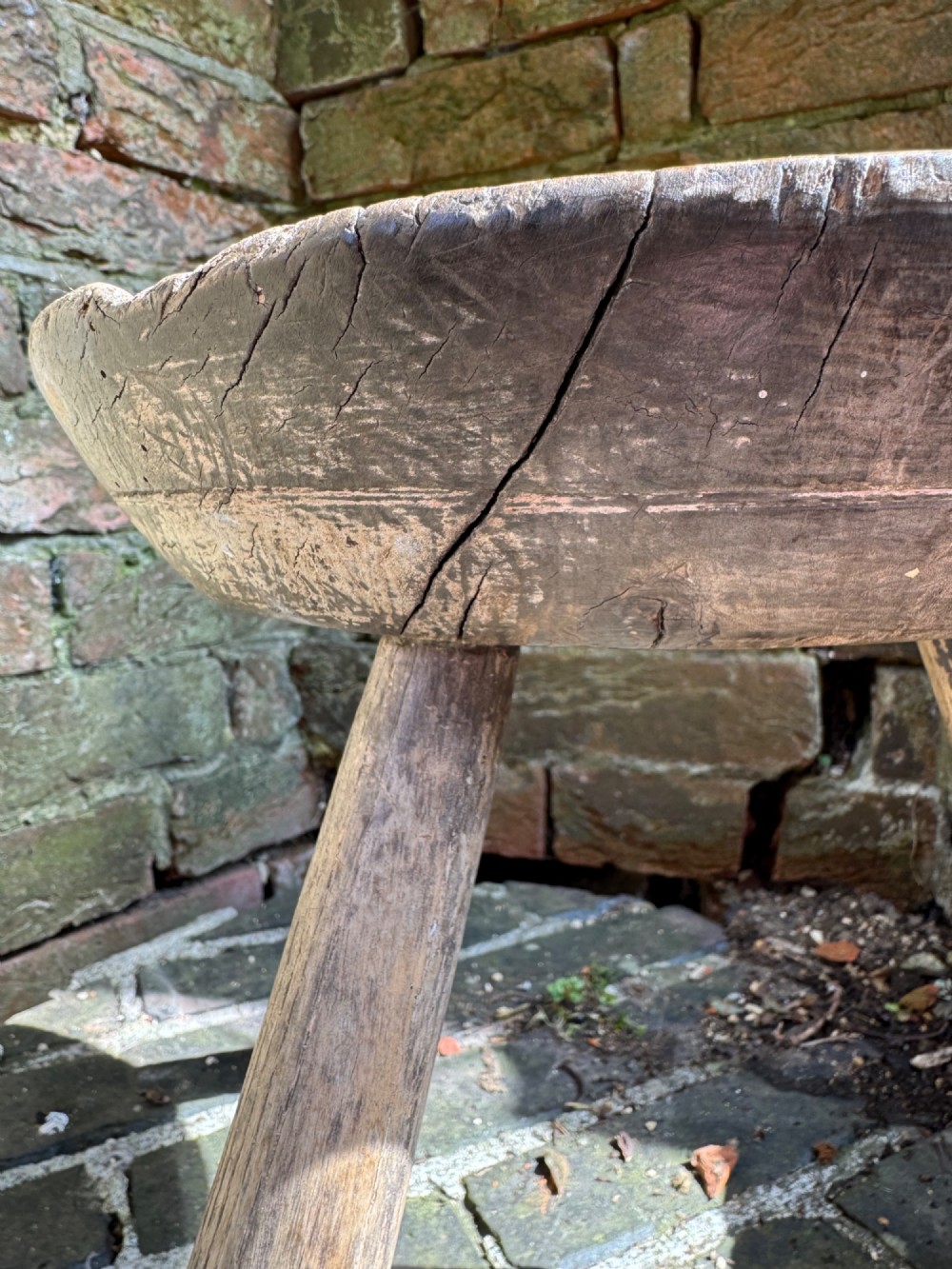 Antique Primitive Cheese Top Stool View II