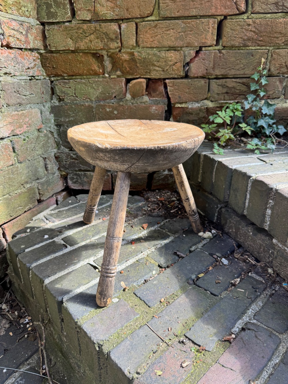 Antique Primitive Cheese Top Stool View III