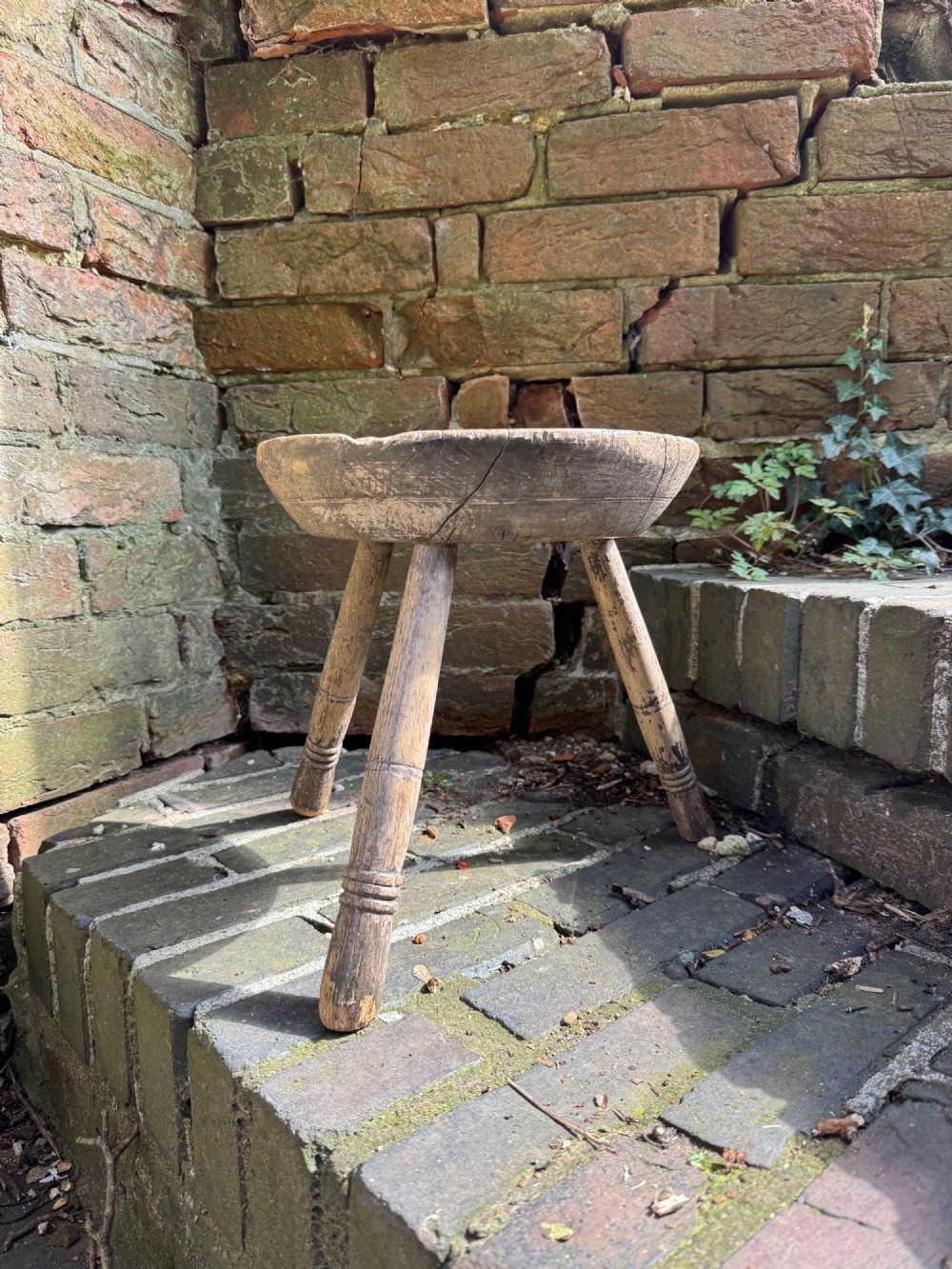 Antique Primitive Cheese Top Stool View IV