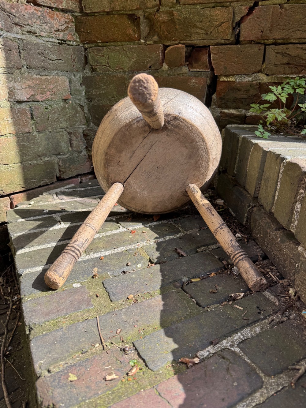 Antique Primitive Cheese Top Stool View X