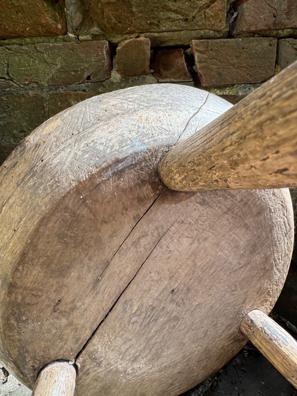 Antique Primitive Cheese Top Stool View XIII
