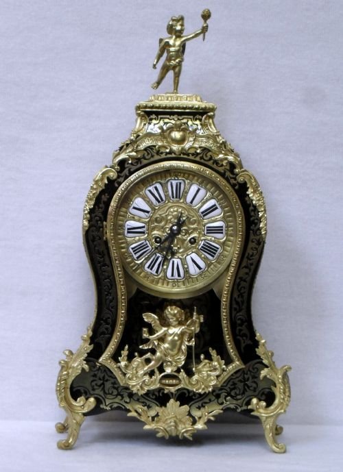 Ebonised & Brass Mantel Clock