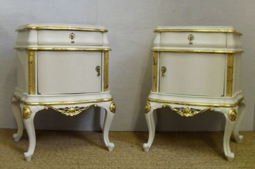 Italian Painted and Gilt Bedside Cabinets