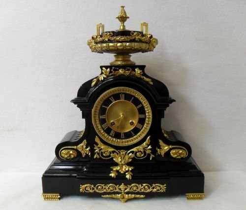 Black Slate Clock with Ormolu Mounts