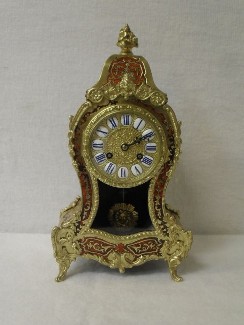 French Brass and Torstoise Shell Mantel Clock