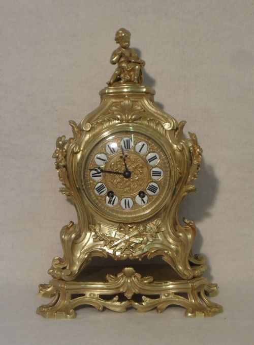 Brass Rococo Style Mantel Clock