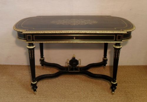 French Ebonised and Brass Inlaid Table