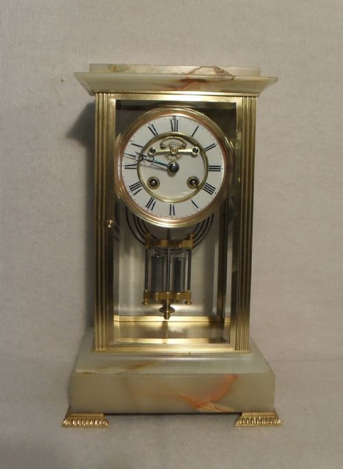 Brass and Onyx Marble Mantel Clock