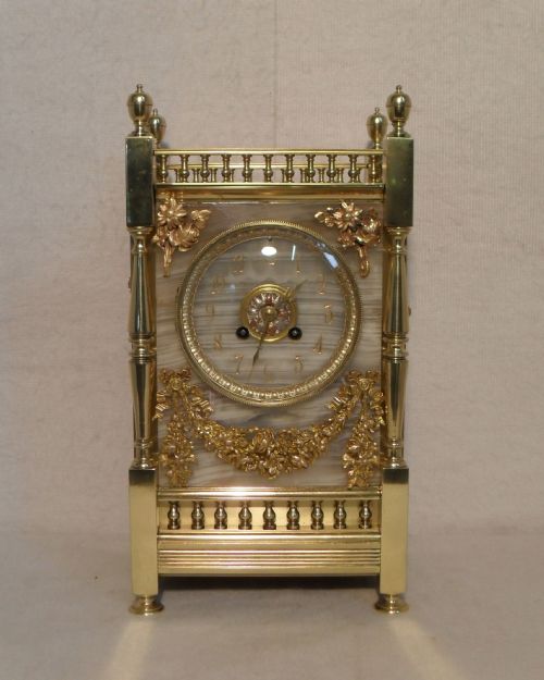French Brass and Onyx Mantel Clock