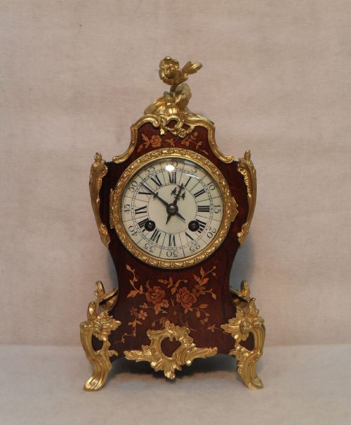 French Marquetry Mantel Clock