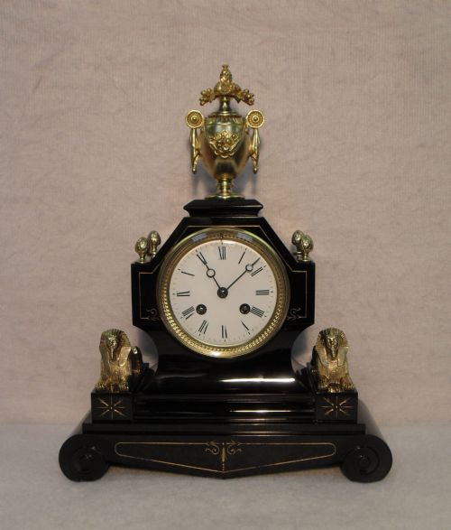 French Black Slate Mantel Clock