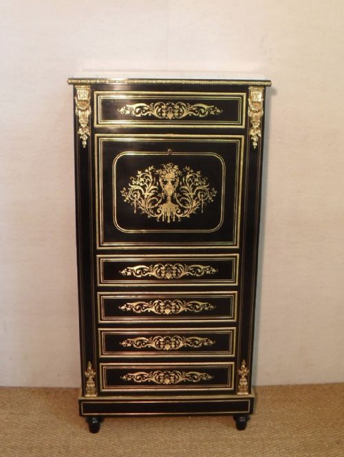 French Brass Inlaid Escritoire Writing Cabinet