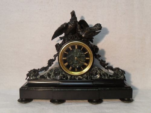 French Black Slate and Marble Mantel Clock