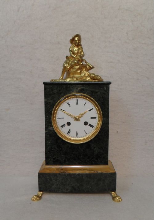 French Green Marble Mantel Clock