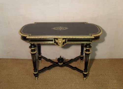 French Ebonised and Brass Inlaid Centre Table
