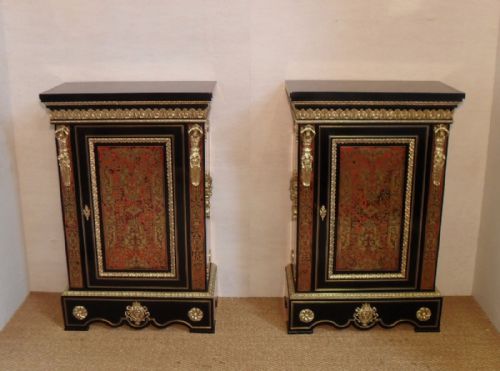 Pair of French Boulle Napoleon III Side Cabinets