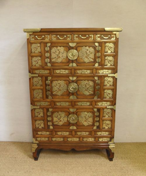 Korean Elm Tansu with Brass Decoration