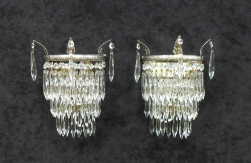 Pair of Italian Art Deco Chrome and Glass Wall Lights