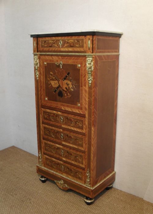 fig 1. French 19th Century Marquetry Inlaid Escritoire Writing Cabinet