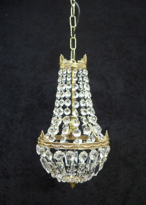 French Empire Style Cut Crystal Glass Basket Chandelier