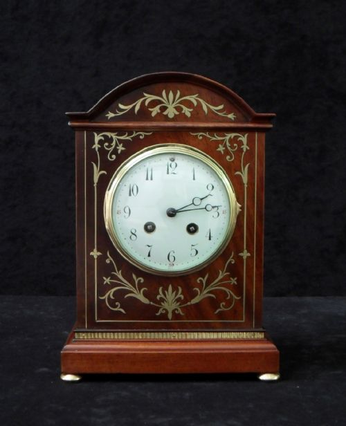 French Belle Epoque Brass Inlaid Mantel Clock