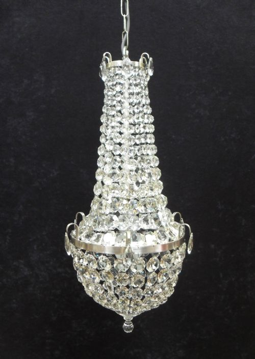 French Belle Epoque Crystal Glass Basket Chandelier