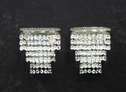 Pair of Art Deco Chrome and Glass Wall Lights