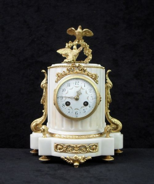 French Louis Xvi Style Marble and Bronze Gilt Mantel Clock