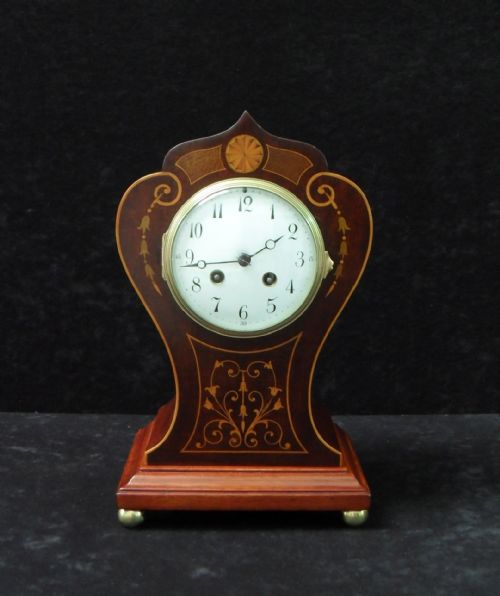 French Belle Epoque Mahogany Inlaid Mantel Clock