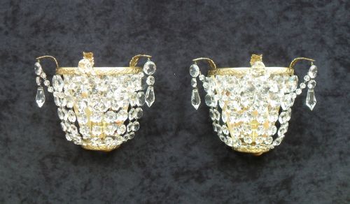 Pair of Italian Art Deco Crystal Glass Basket Wall Lights