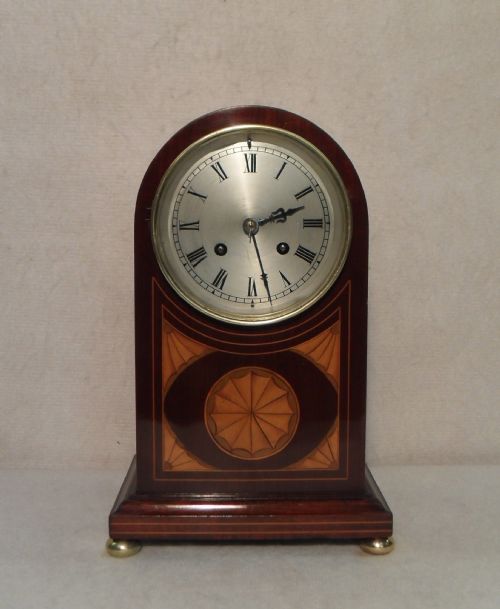 French Belle Epoque Mahogany Inlaid Mantel Clock