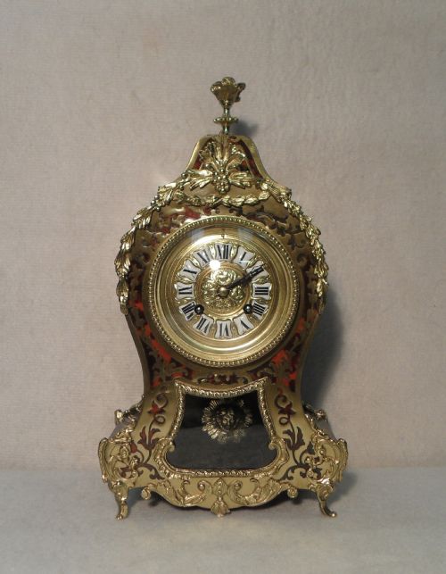 French Boulle Mantel Clock with Ebonised Sides