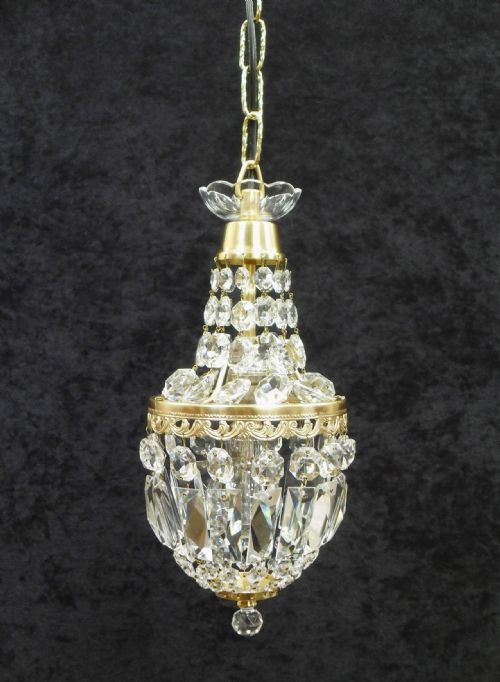 French Art Deco Crystal Glass Basket Chandelier