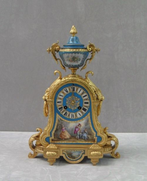 French Bronze Gilt and Sevre Panel Mantel Clock