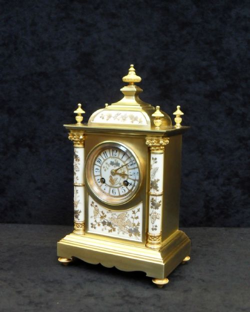 fig 1. French Belle Epoque Brass and Porcelain Mantel Clock