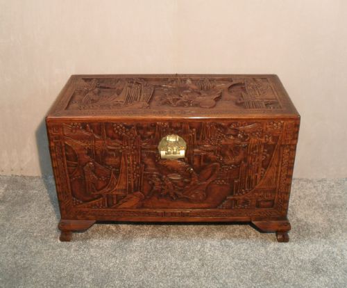Early 20th Century Oriental Carved Camphor Wood Chest