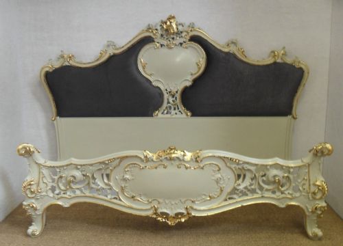Italian Rococo Style Painted and Gilt King Size Bed Frame