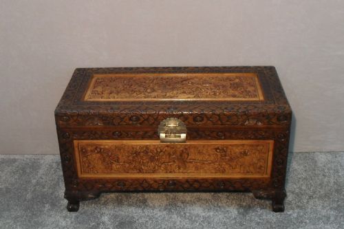 Early 20th Century Oriental Carved Camphor Wood Chest