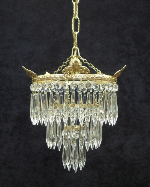 Art Deco Three Tier Crystal Glass Chandelier