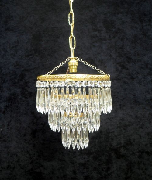 Italian Art Deco Three Tier Crystal Glass Chandelier