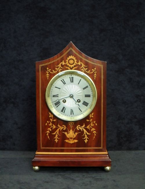 French Mahogany and Inlaid Mantel Clock