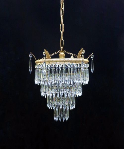 Italian Art Deco Four Tier Crystal Glass Chandelier