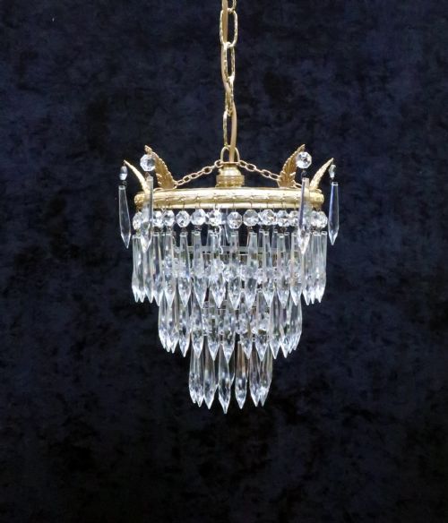 Italian Art Deco Three Tier Crystal Glass Chandelier