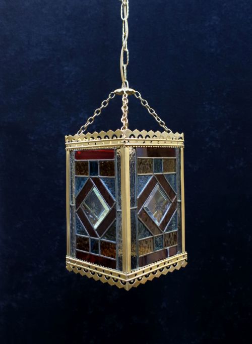 Victorian Coloured Glass Hall Lantern