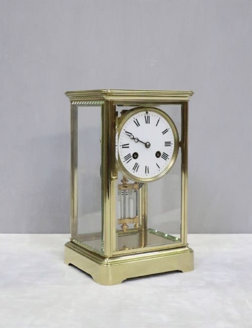 French Belle Epoque Brass Four Glass Mantel Clock