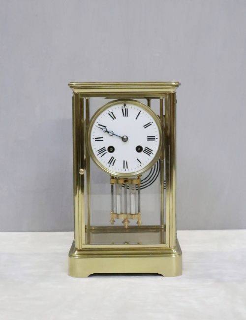 fig 1. French Belle Epoque Brass Four Glass Mantel Clock