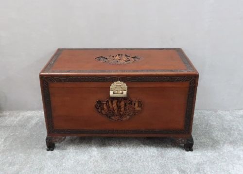 Oriental Camphor Wood and Teak Carved Chest