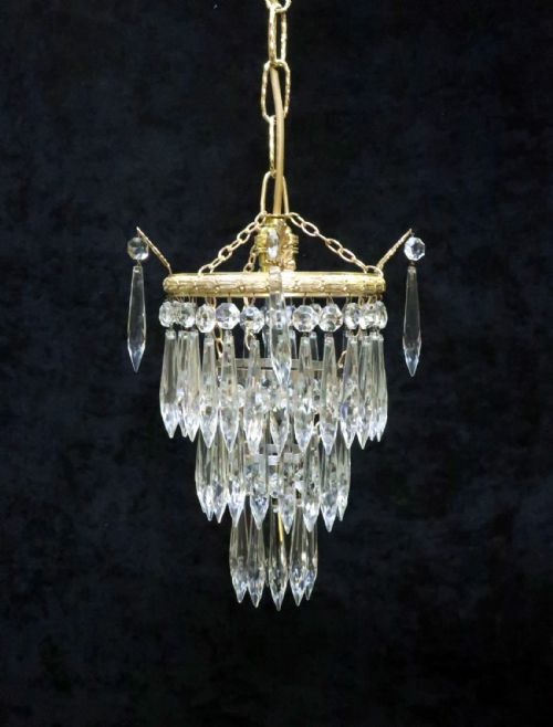 Italian Art Deco Three Tier Crystal Glass Chandelier